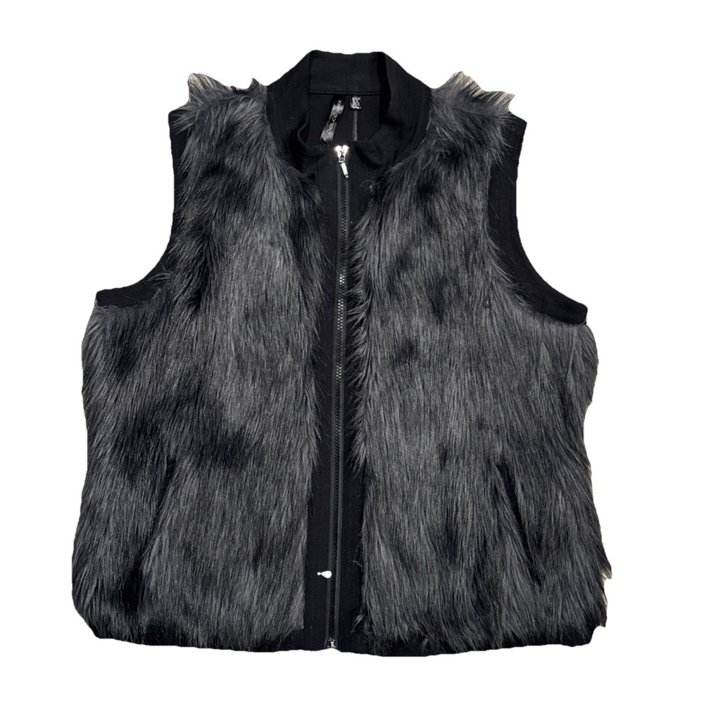 Vintage Y2K Dolce Vita Black Faux Fur Vest Size 10 EUC